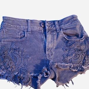 American-eagle-outfitters Women's Black Hi-Rise Shortie Flower Overlay Sz 0